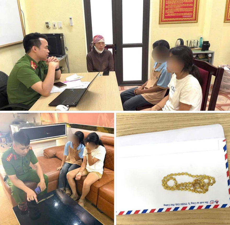 Lực lượng chức năng kịp thời ngăn chặn hai bé gái mang vàng của gia đình đi bán. Ảnh: CACC