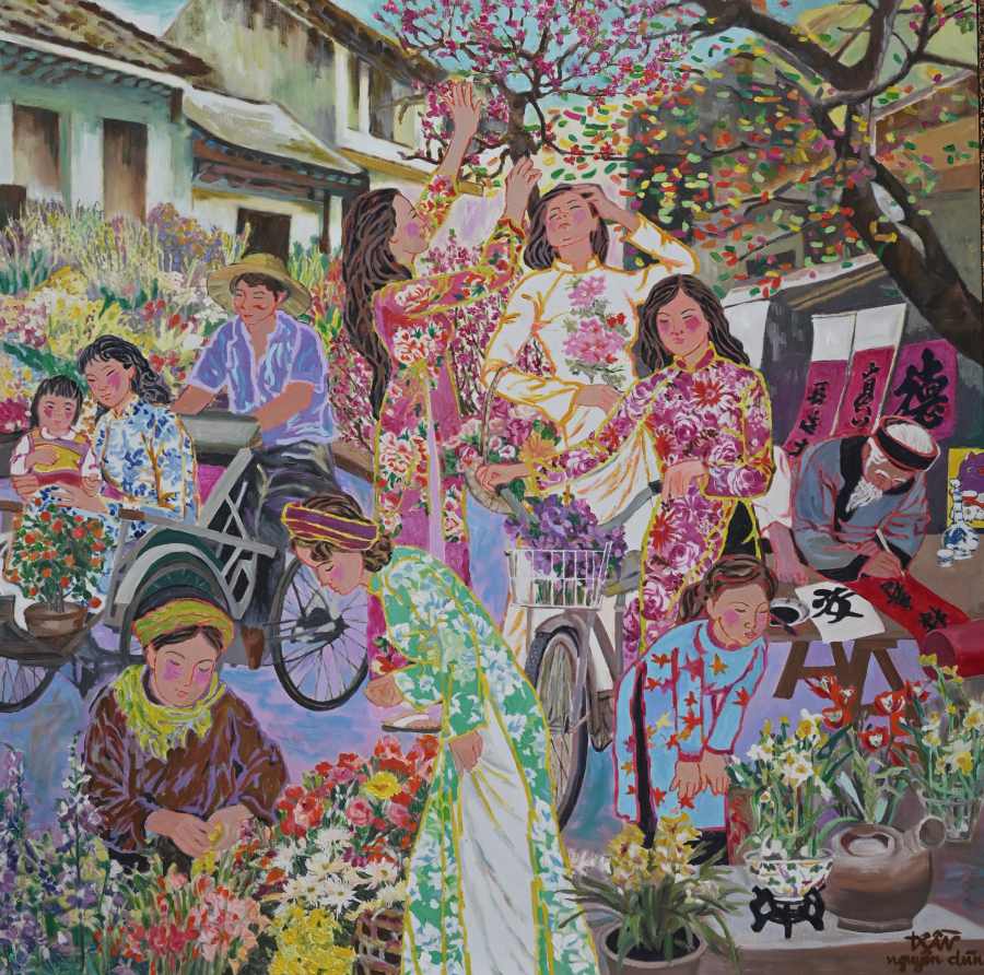 Hà Nội trong tranh Trần Nguyên Dũng đi qua nhiều sắc thái khác nhau nhưng luôn lặng lẽ, chậm rãi và bình yên. Ảnh: Gia đình cung cấp