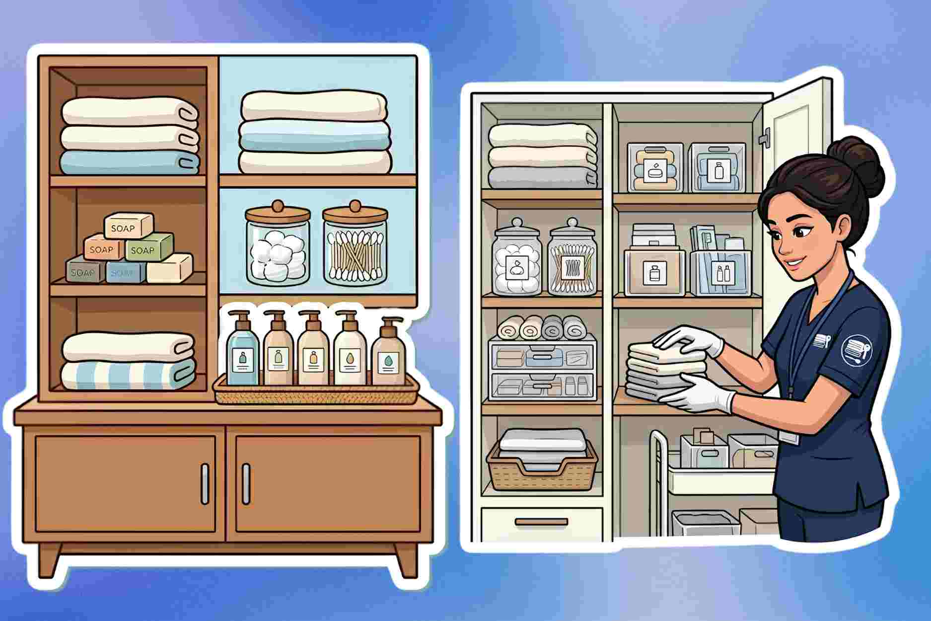 Tips for professionally arranging bathroom cabinets and shelves neatly like hotels