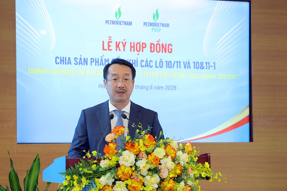 Tổng Giám đốc PVEP Nguyễn Thiện Bảo phát biểu tại lễ ký. Ảnh: Petrovietnam