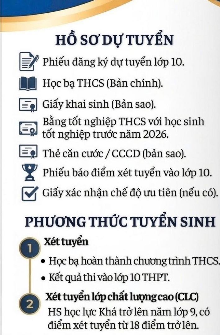 Phương thức tuyển sinh lớp 10 năm học 2026 - 2027 của Trường THPT Kinh Đô. Ảnh: Nhà trường