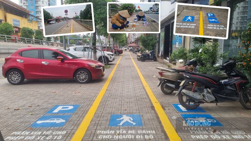 División de carriles de acera en las calles centrales de Thai Nguyen. Foto de : Viet Bac