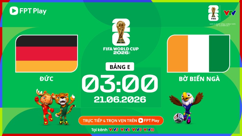 Đức chạm trán Bờ Biển Ngà tại World Cup 2026. Ảnh: FPT Play. 