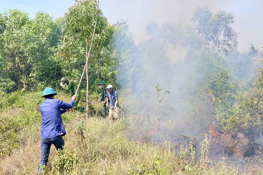 Nhiều người dân tham gia chữa cháy. Ảnh: Trần Hải
