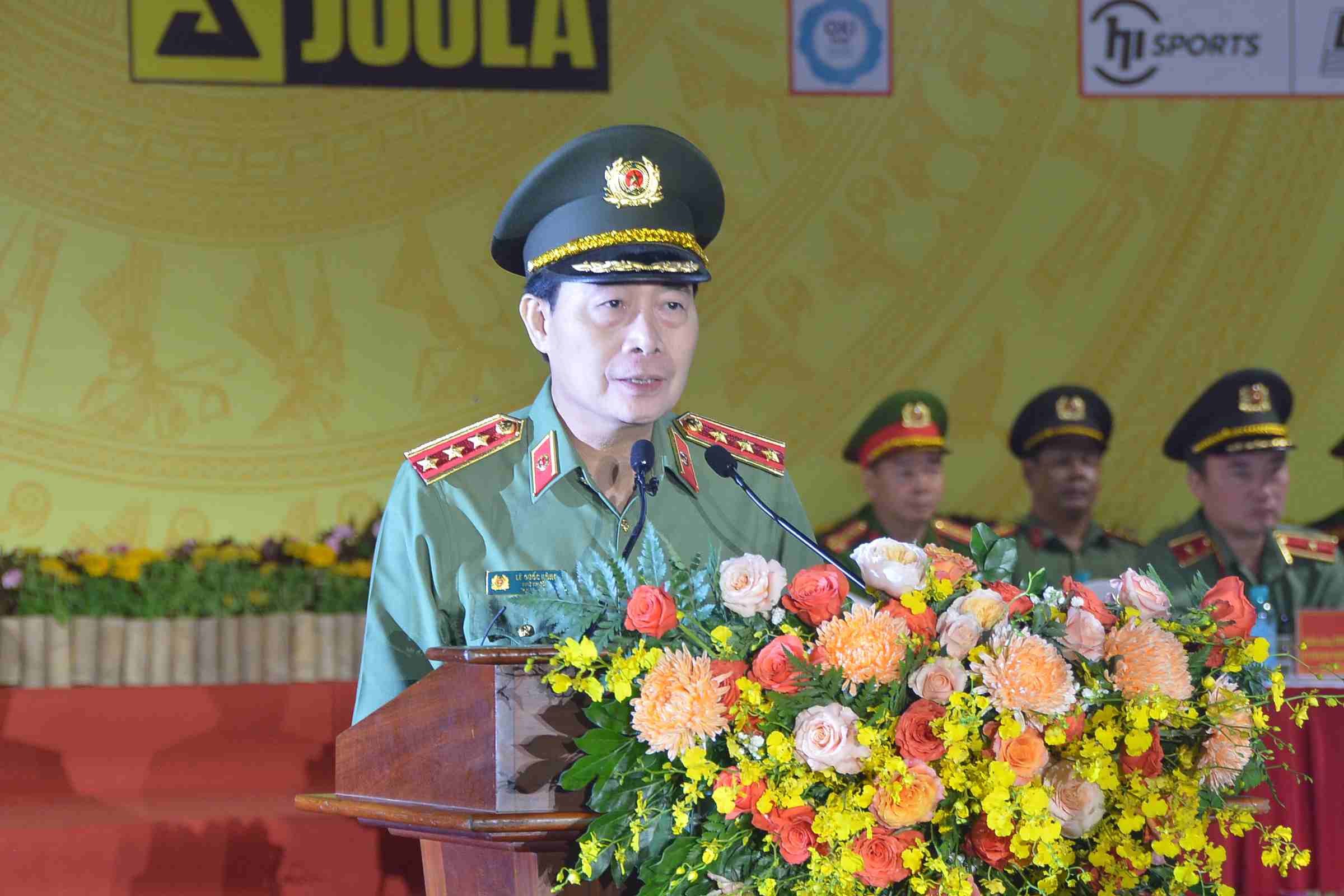 Thượng tướng Lê Quốc Hùng - Thứ trưởng Bộ Công an phát biểu tại lễ khai mạc. Ảnh: Phúc Khánh