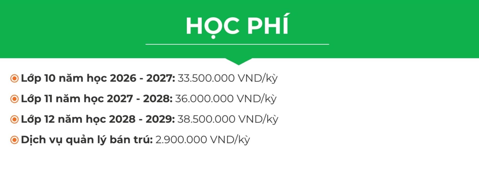 Dự kiến học phí Trường THPT FPT Tây Hà Nội năm học 2026 - 2027. Ảnh: Nhà trường