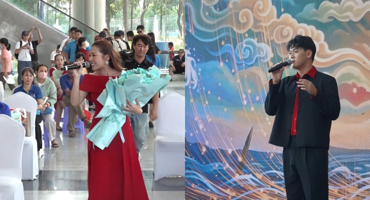 La cantante Kiều Oanh y el subcampeón Nhật Tiến. Foto: Mai Anh.