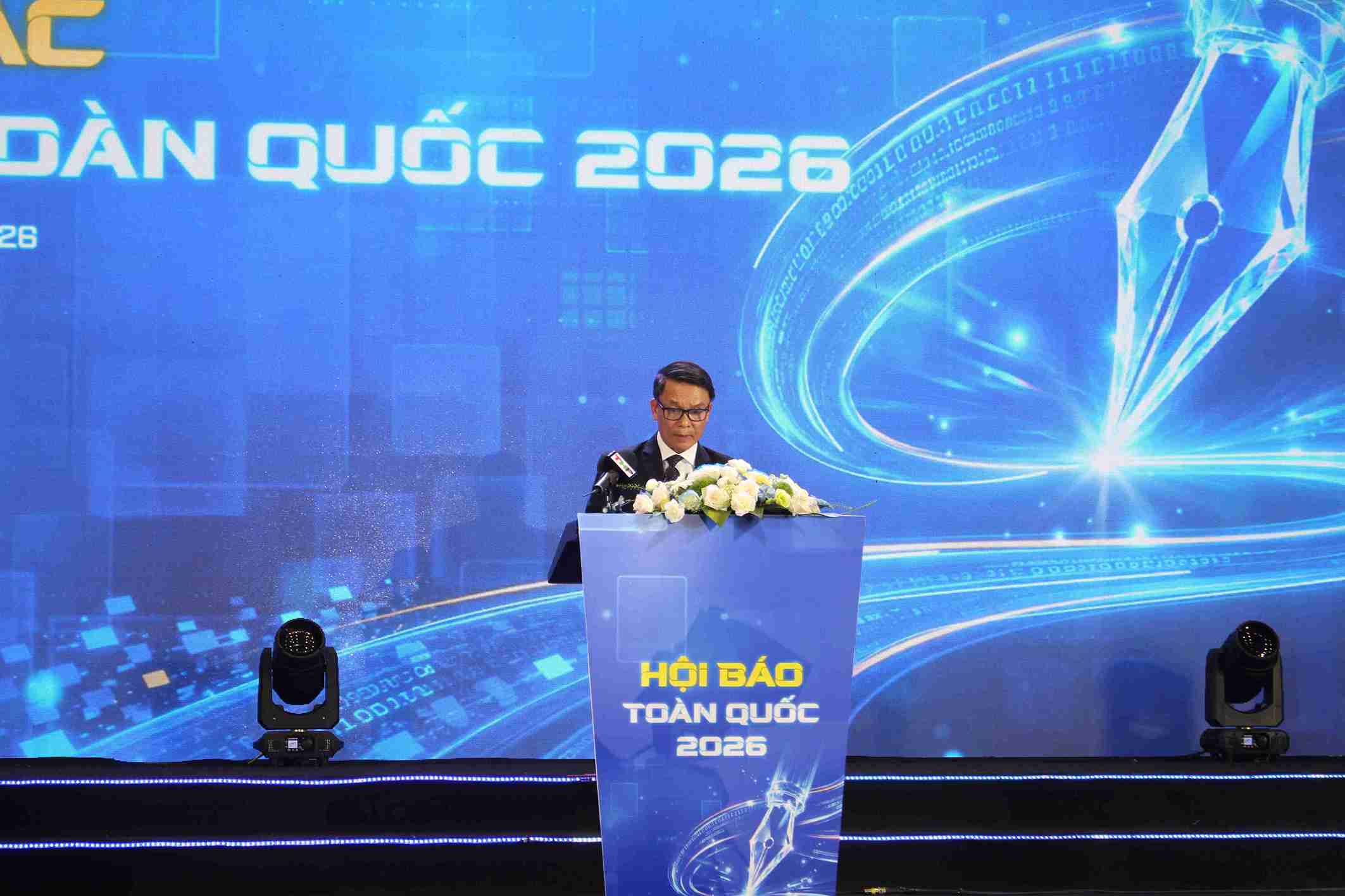 Ông Nguyễn Đức Lợi phát biểu tại lễ bế mạc Hội Báo toàn quốc 2026.