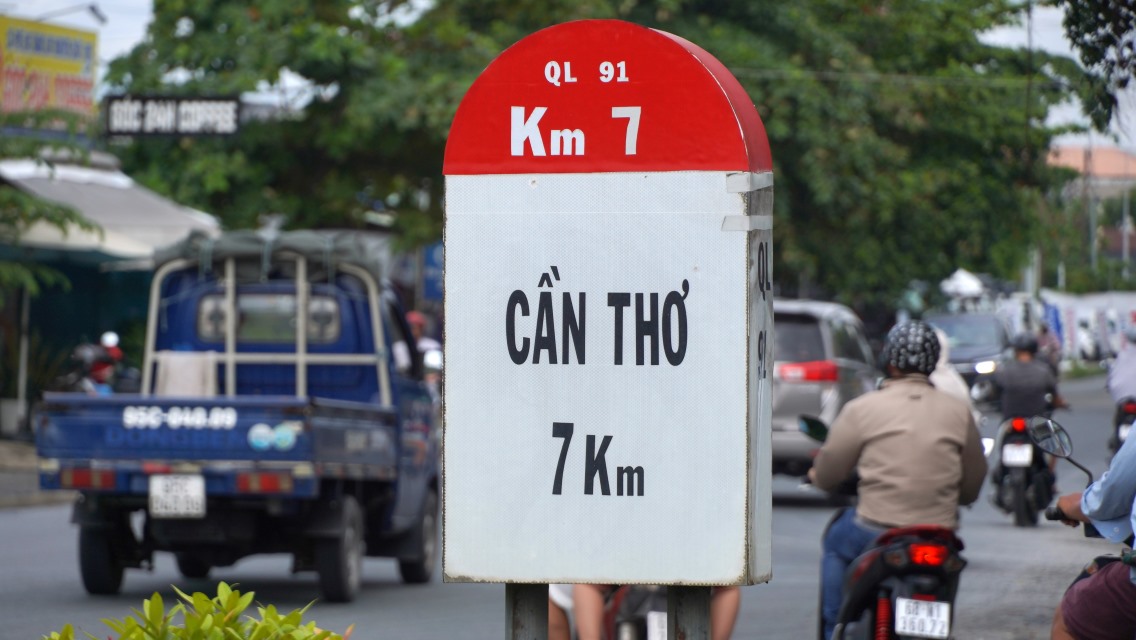 Cột Km7 của Quốc lộ 91 ở Cần Thơ. Ảnh: Tạ Quang