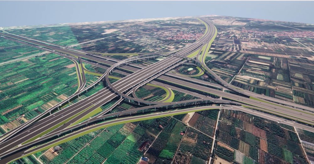 Phối cảnh nút giao Vành đai 4 với cao tốc Hà Nội – Hải Phòng. Ảnh: 