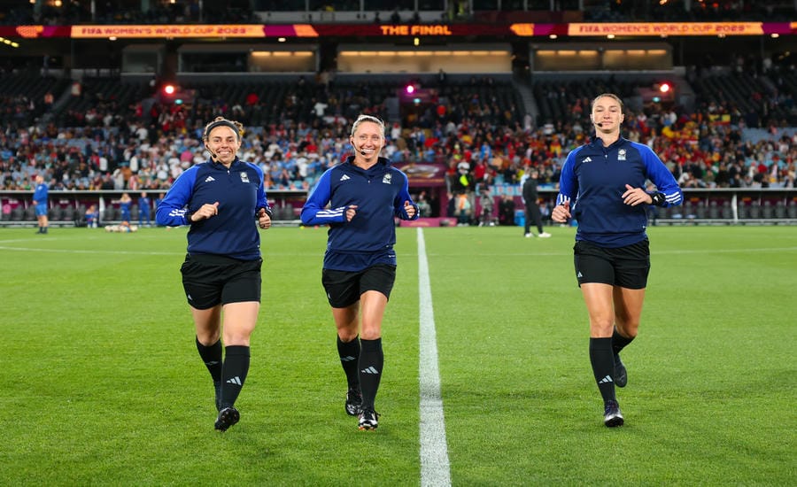 The trio of American female referees (from left to right) Brooke Mayo, Tori Penso and Kathryn Nesbitt. Photo: USSF