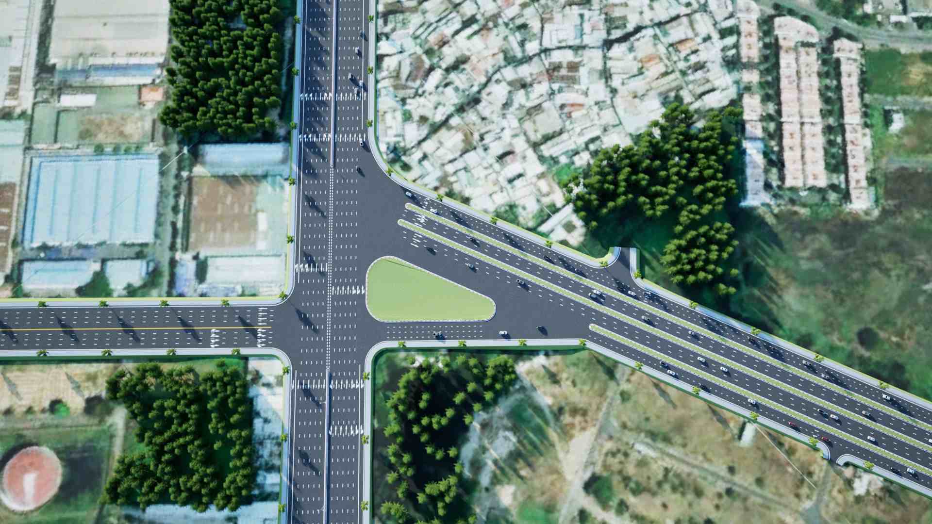 Phối cảnh nút giao đường liên cảng và Nguyễn Thị Định, Trương Văn Bang.  Ảnh: Sở Xây dựng TPHCM