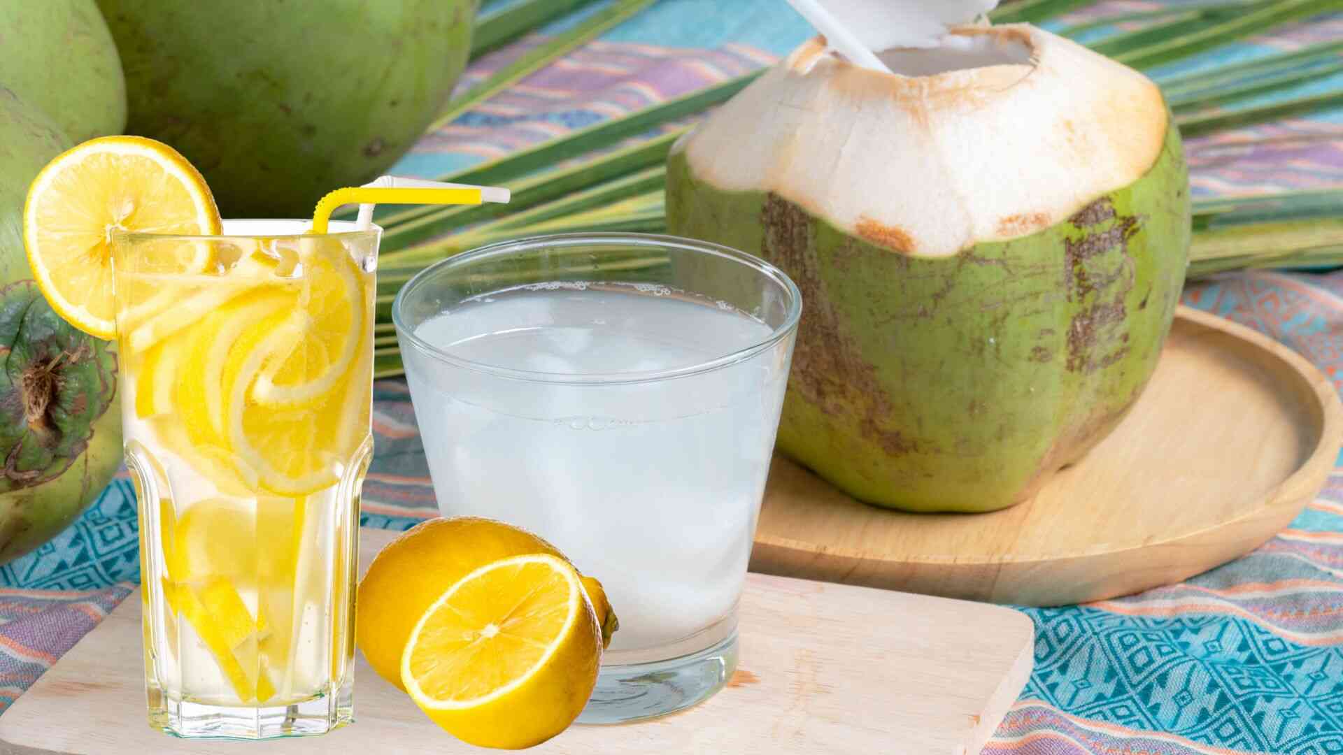 Using lemon water and coconut water as cooling drinks helps replenish water and provide electrolytes in the hot summer. Photo: Canva