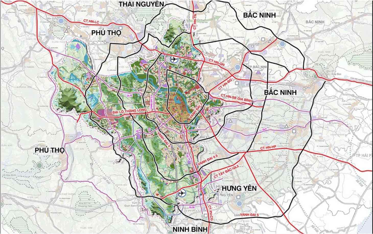 Mạng lưới giao thông quy hoạch Thủ đô tầm nhìn 100 năm. Ảnh: UBND TP Hà Nội