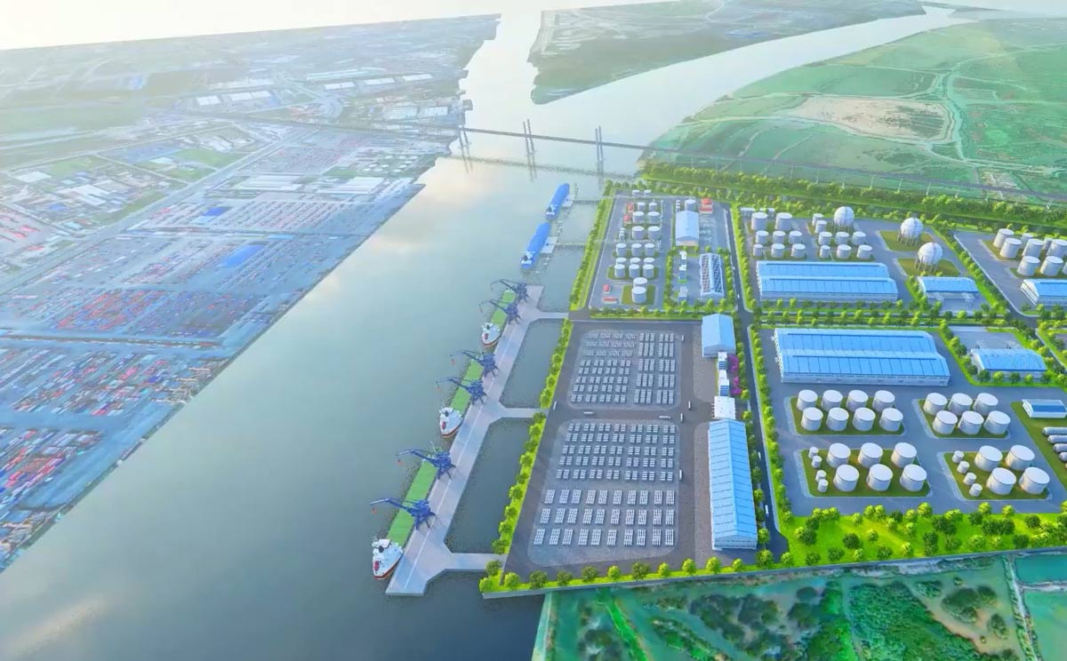 Model of the investment project to build a liquid cargo port in Bach Dang industrial park. Photo: Doan Hung