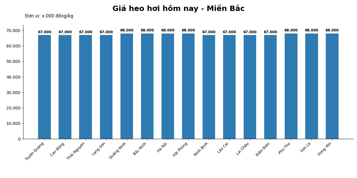 Giá heo hơi hôm nay 23.6 tại khu vực miền Bắc. Đồ họa: Thùy Linh