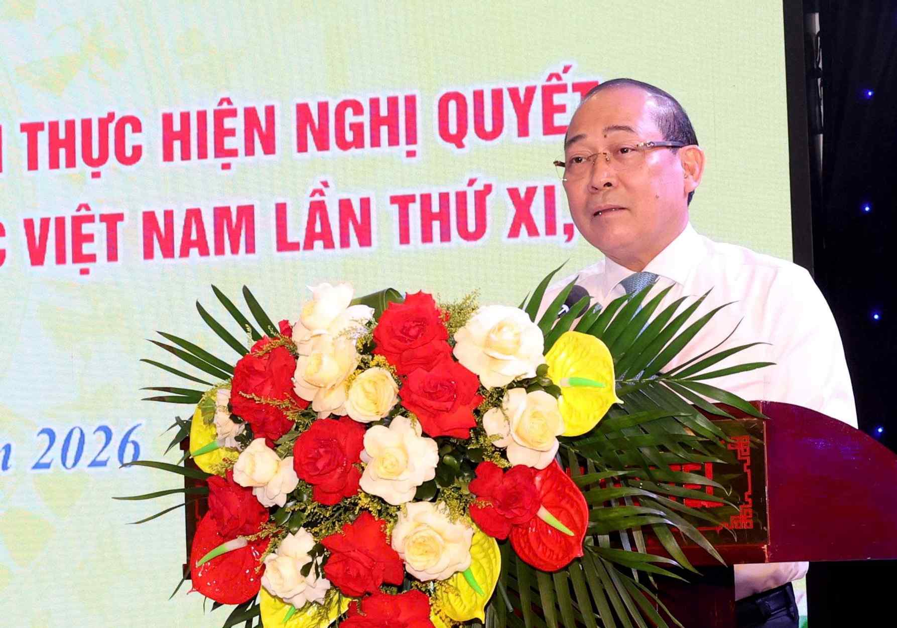 Phó Chủ tịch Ủy ban Trung ương MTTQ Việt Nam Hoàng Công Thủy phát biểu khai mạc hội nghị. Ảnh: Nguyễn Trường