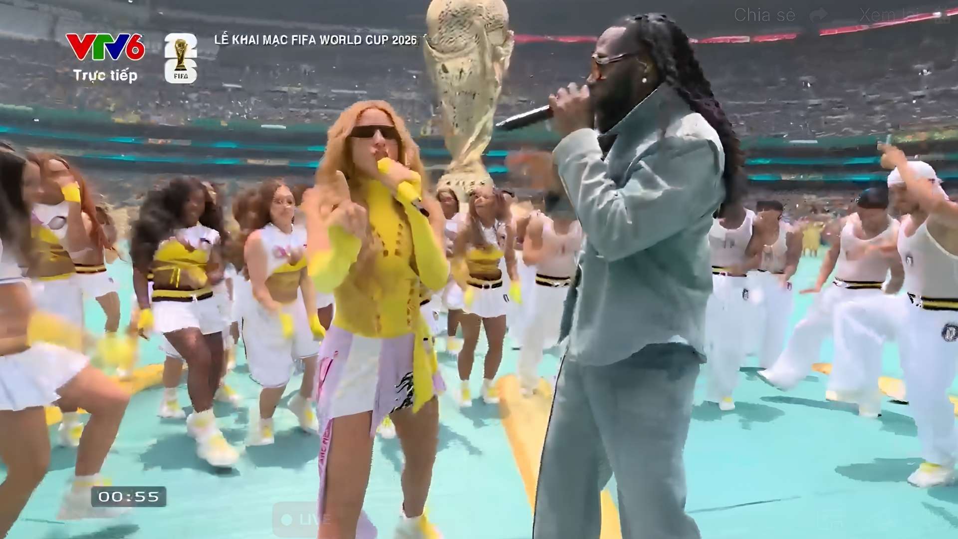 Shakira và Burna Boy khuấy động lễ khai mạc World Cup 2026 với ca khúc “Dai Dai“. Ảnh cắt từ video