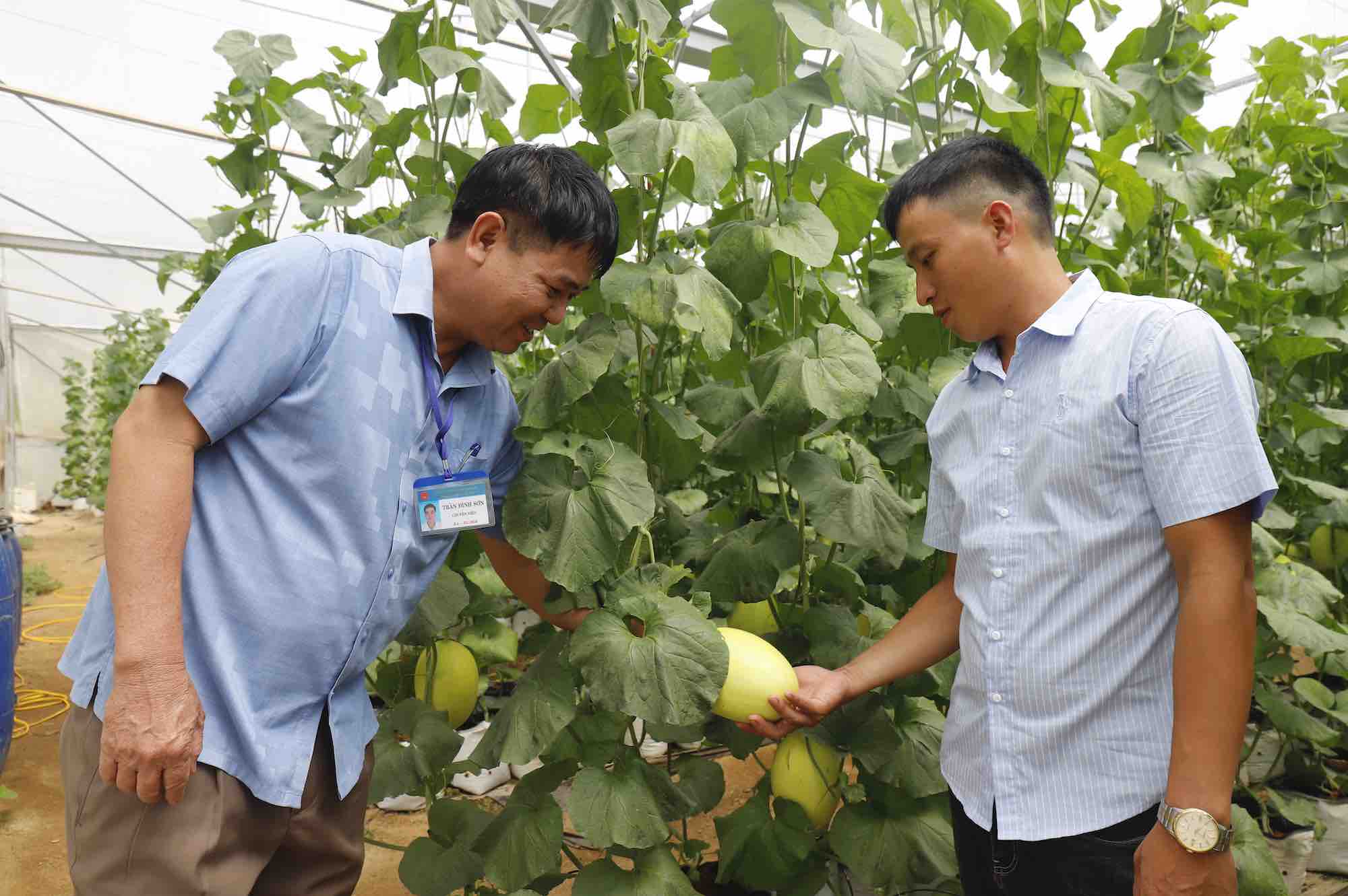 Cán bộ phòng Văn hóa - Xã hội xã Ea Riêng thường xuyên đến thăm, động viên anh Hoàng Trung Hiếu tiếp tục phát triển kinh tế. Ảnh: Hữu Long