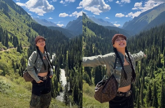 Quỳnh Anh Shyn tận hưởng thiên nhiên hoang sơ ở Kyrgyzstan. Ảnh cắt từ video.