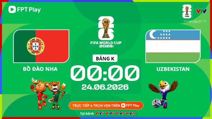 Link xem trực tiếp bóng đá Bồ Đào Nha và Uzbekistan tại World Cup 2026. Ảnh: FPT Play