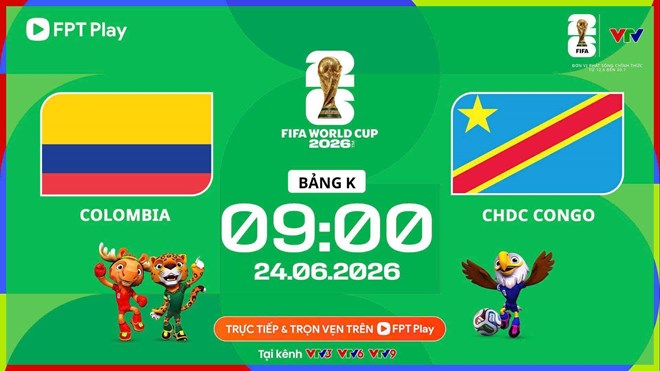World Cup 2026 schedule on June 24, there is a match between Colombia and DRC Congo. Photo: FPT Play