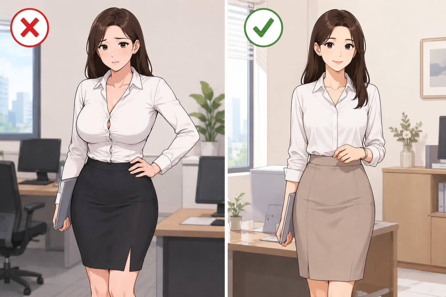 Choosing tight-fitting or overly loose clothes is one of the basic mistakes that many office women are prone to making mistakes. Photo: AI Chi Long