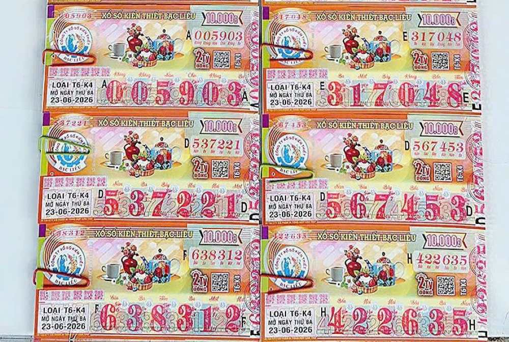 Kết quả xổ số hôm nay 23.6: Bến Tre, Vũng Tàu, Bạc Liêu
