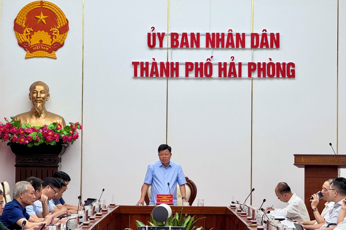 Vice Chairman of the City People's Committee Le Trung Kien delivered a directive speech at the conference. Photo: Hai Phong e-Portal