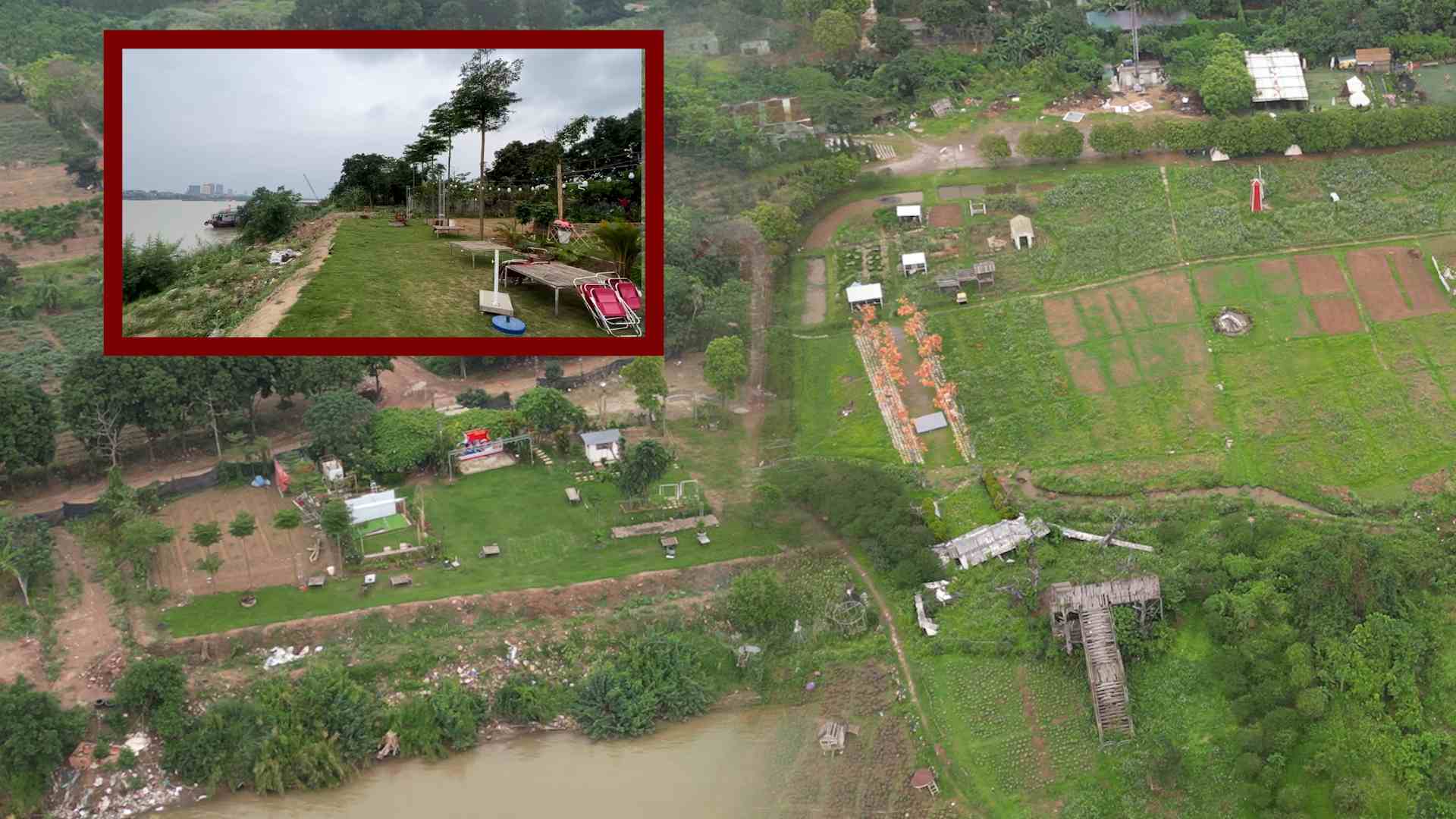 Les terres alluviales du fleuve Rouge sont massivement découpées pour en faire des zones de camping et d'hébergement, même si elles ne sont pas légalement suffisantes