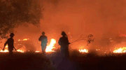 山火事は鎮火した後、再び燃え上がり、夜通し消火活動を行う部隊。写真:フン・トー
