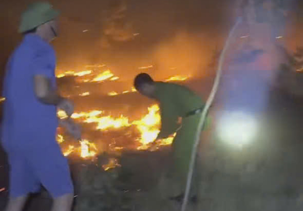 Forest fire in Hoanh Son ward, authorities have mobilized local forces to put out the fire. Photo: Hoang Anh