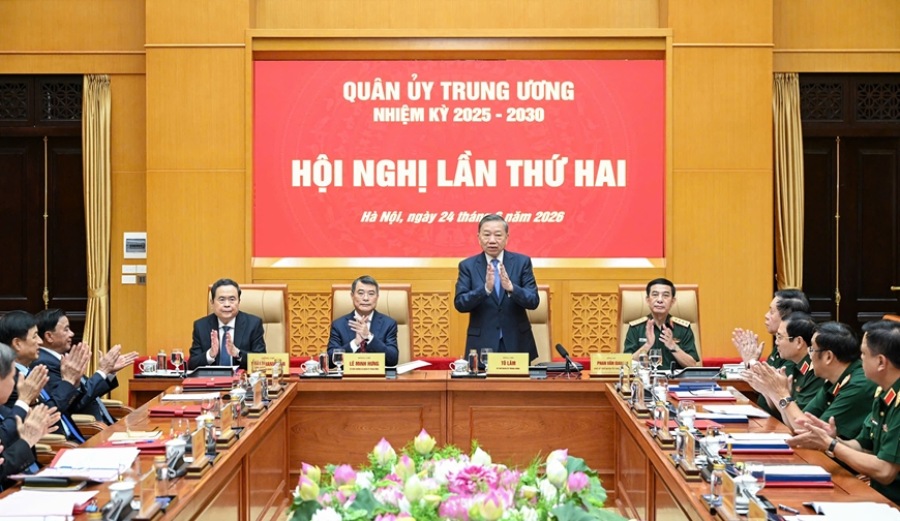 General Secretary, President To Lam, Secretary of the Central Military Commission chairs the second Conference of the Central Military Commission. Photo: Viet Trung