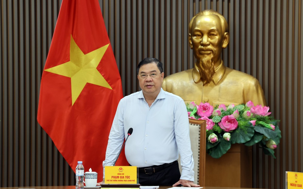 Politburo member, Standing Deputy Prime Minister Pham Gia Tuc directs the contents on proposals to buy electricity from Laos, and deploy the project to build a gasoline and oil storage warehouse. Photo: VGP