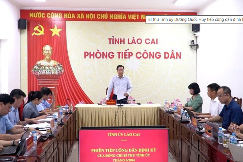 Provincial Party Secretary Duong Quoc Huy chairs regular citizen reception in June 2026. Photo: Lao Cai Provincial Party Committee Office