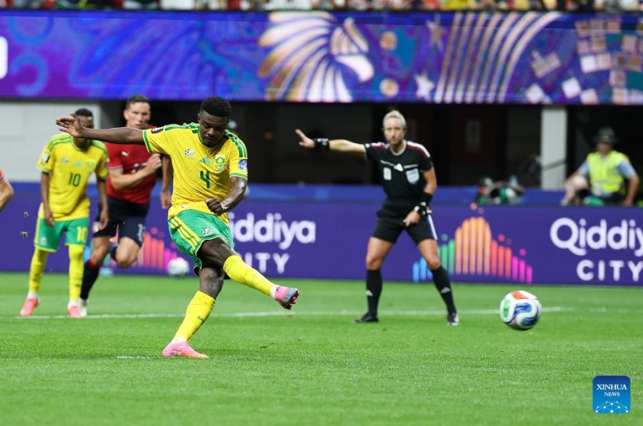 Tuyển Nam Phi mới có 1 điểm nhưng vẫn còn hy vọng giành vé vào vòng 1/16 World Cup 2026. Ảnh: Xinhua