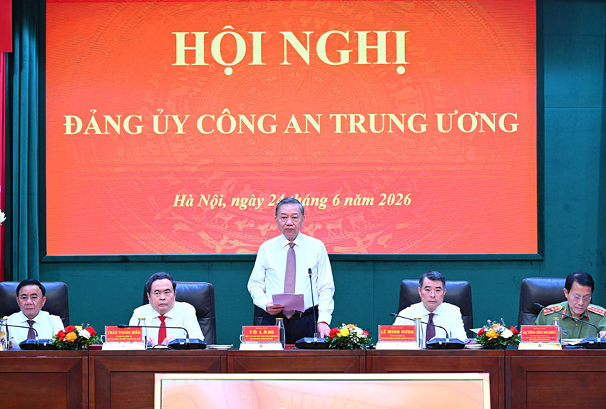 General Secretary and President To Lam speaks at the Conference of the Central Public Security Party Committee. Photo: Ministry of Public Security