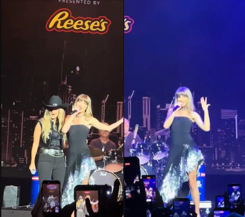 Taylor Swift bất ngờ xuất hiện tại TEU biểu diễn ca khúc “Love Story” với Lainey Wilson. Ảnh cắt từ video