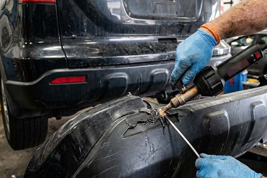 In car repair, plastic glue is easy to use and low cost, while plastic welding provides higher durability. Photo: Cat Tien