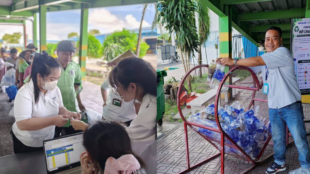 Workers participate in the program of exchanging plastic bottles for gifts. Photo: Trade Union of Hwaseung Rach Gia Co., Ltd