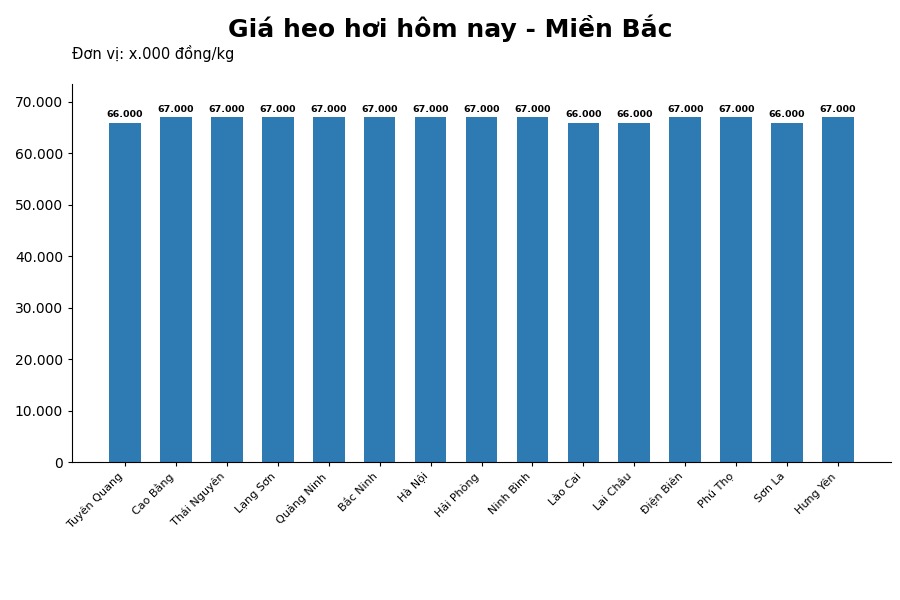 Giá heo hơi hôm nay 27.6 tại khu vực miền Bắc. Đồ họa: Thùy Linh