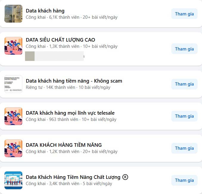 Hàng loạt nhóm mạng xã hội mua bán dữ liệu cá nhân. Ảnh: Nhóm phóng viên