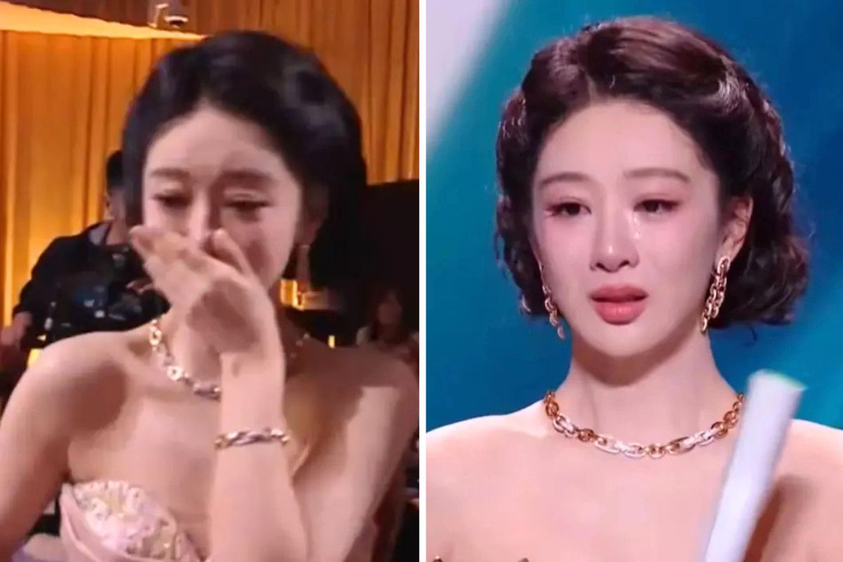 Dương Tử khóc khi được xướng tên thắng giải Nữ chính xuất sắc nhất Bạch Ngọc Lan. Ảnh: cắt từ video