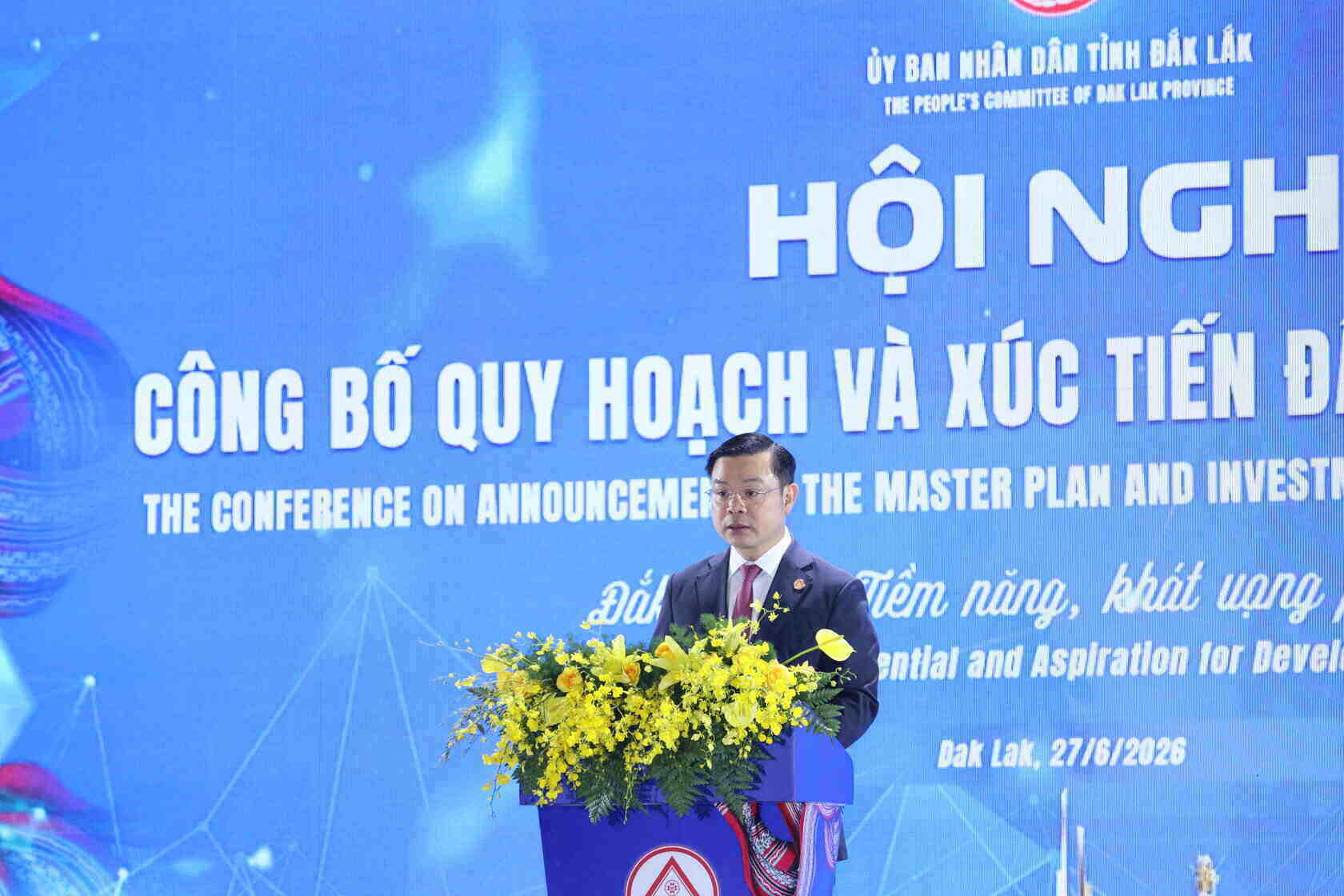 Ông Đỗ Hữu Huy - Ủy viên Trung ương Đảng, Chủ tịch UBND tỉnh Đắk Lắk cam kết đồng hành, hỗ trợ doanh nghiệp triển khai các dự án trọng điểm. Ảnh: Bảo Trung 