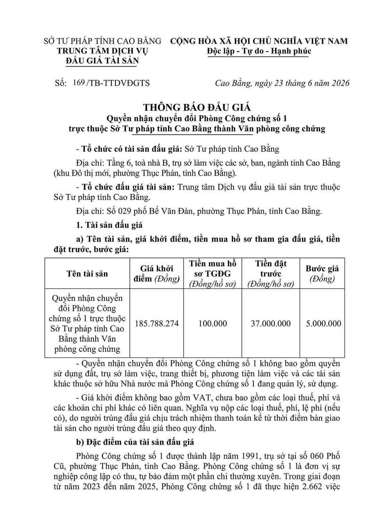 Thông báo đấu giá tài sản. Ảnh: ĐVCC