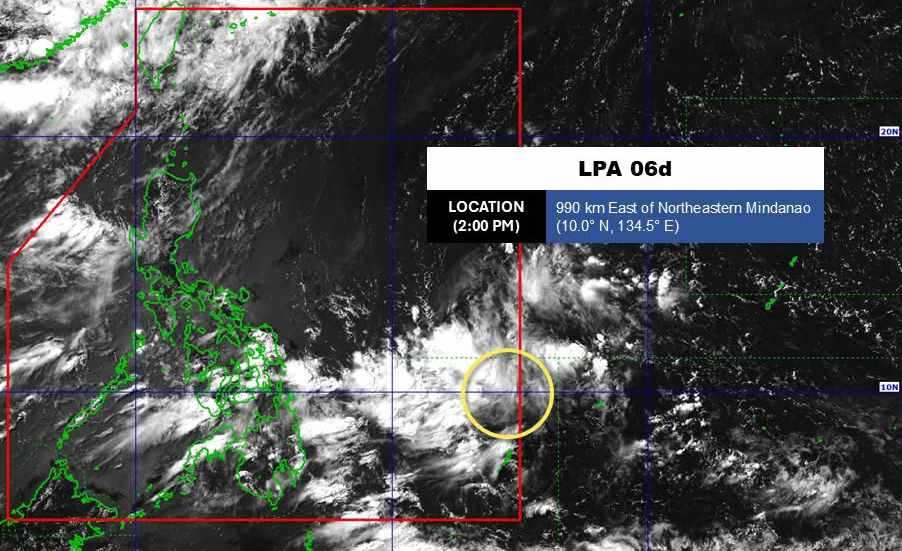 南シナ海付近の低気圧は台風に発達する可能性があります。写真:PAGASA