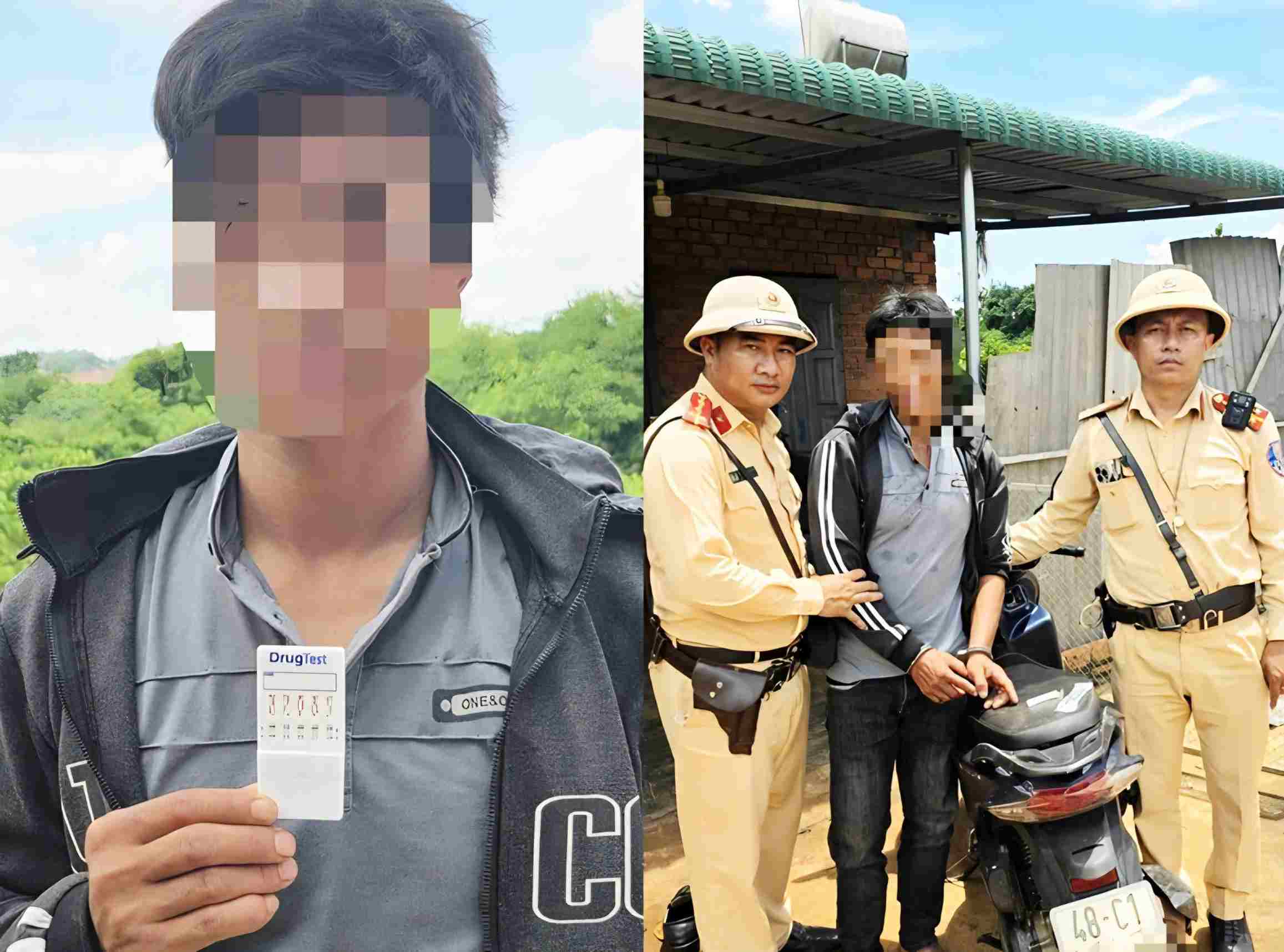 Cảnh sát giao thông Công an Lâm Đồng bắt giữ H khi đang tàng trữ ma túy. Ảnh: Công an