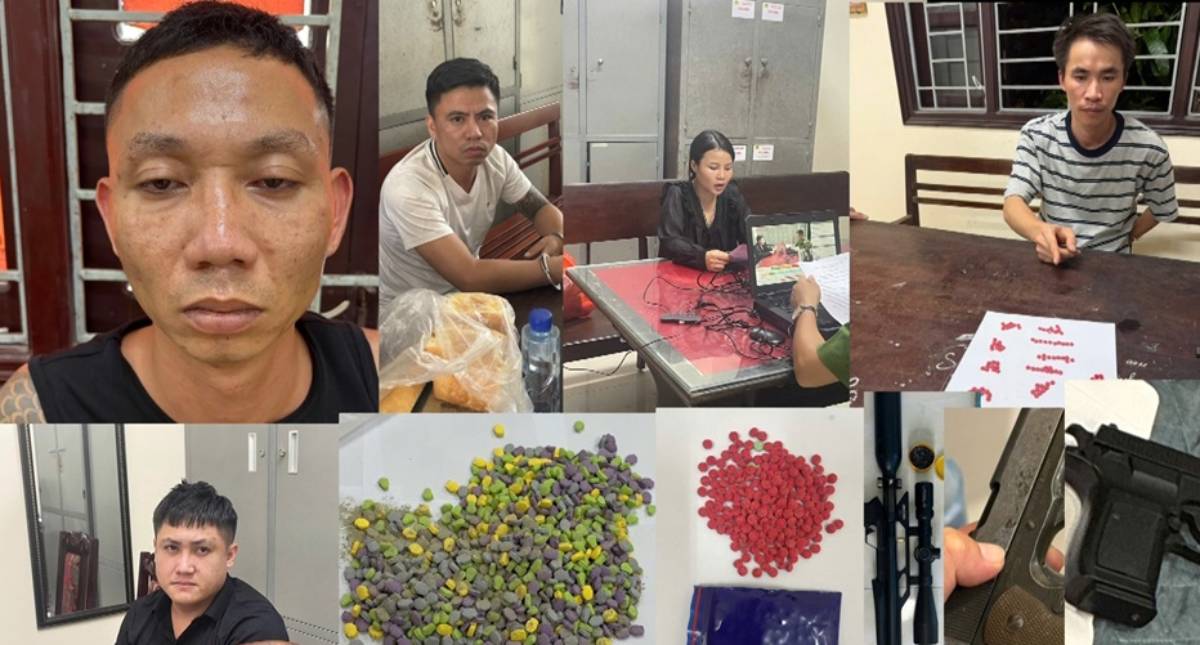 Một số đối tượng và tang vật liên quan đến chuyên án ma túy. Ảnh: Công an Ninh Bình