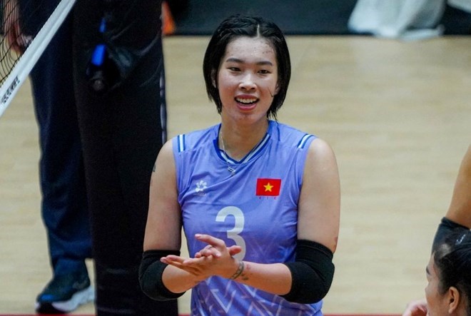 Main attacker Tran Thi Thanh Thuy is training with the Vietnamese Women's Volleyball Team. Photo: Vietnam Volleyball