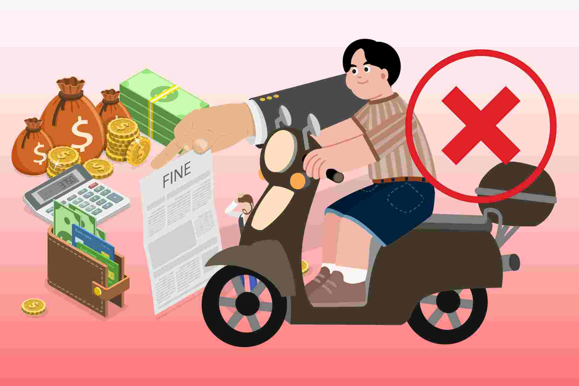 Cases where motorcyclists are fined and have their driver's license points deducted when changing direction of traffic